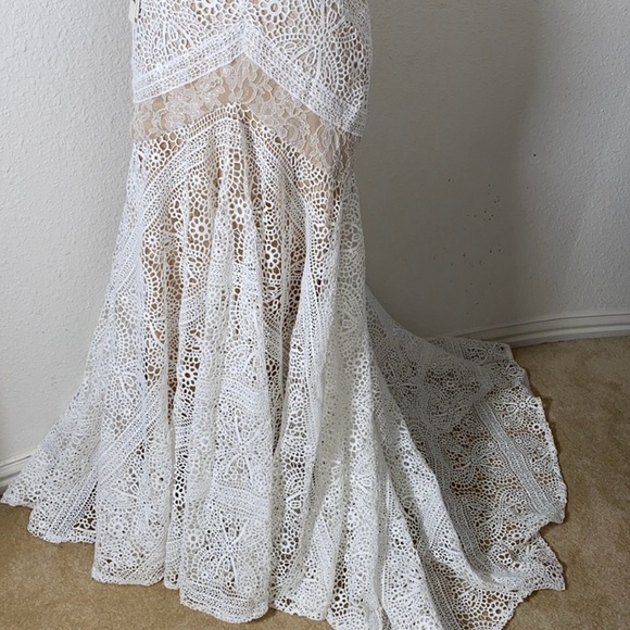 LIPOSA Bohemian Wedding Dress Sweetheart Mermaid Lace Bridal Gown - Picture 15 of 17